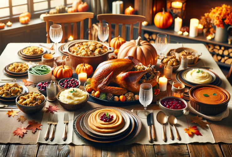 Beautifully arranged Thanksgiving dinner table